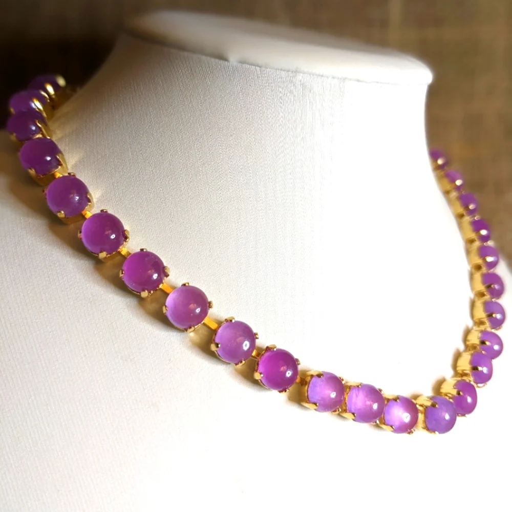 Natural Lavender Purple Jade Necklace in 14K Gold Plated - Picture 4 of 6